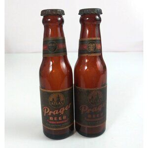 Vintage Atlas Prager Beer Bottle Glass Salt & Pepper Shakers
